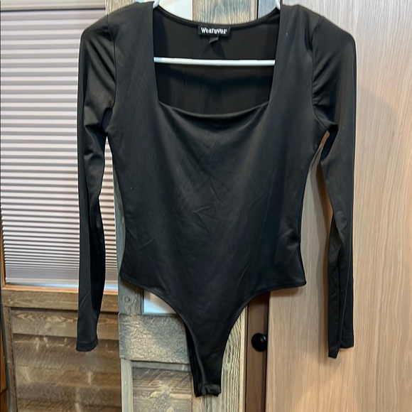 Black Asymmetrical Fitted Long Sleeve Bodysuit - Picture 1 of 1